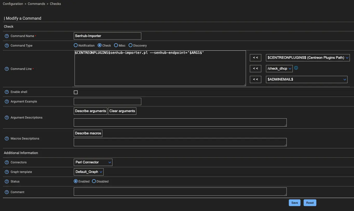 Centreon command configuration