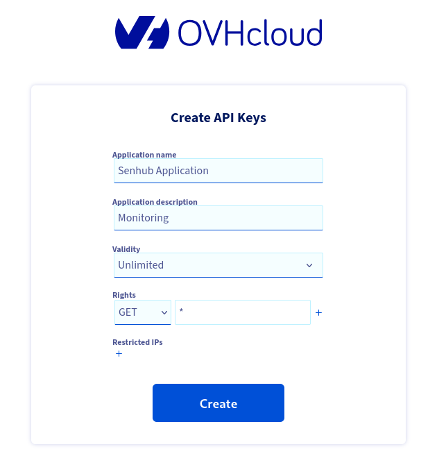 OVH API key creation