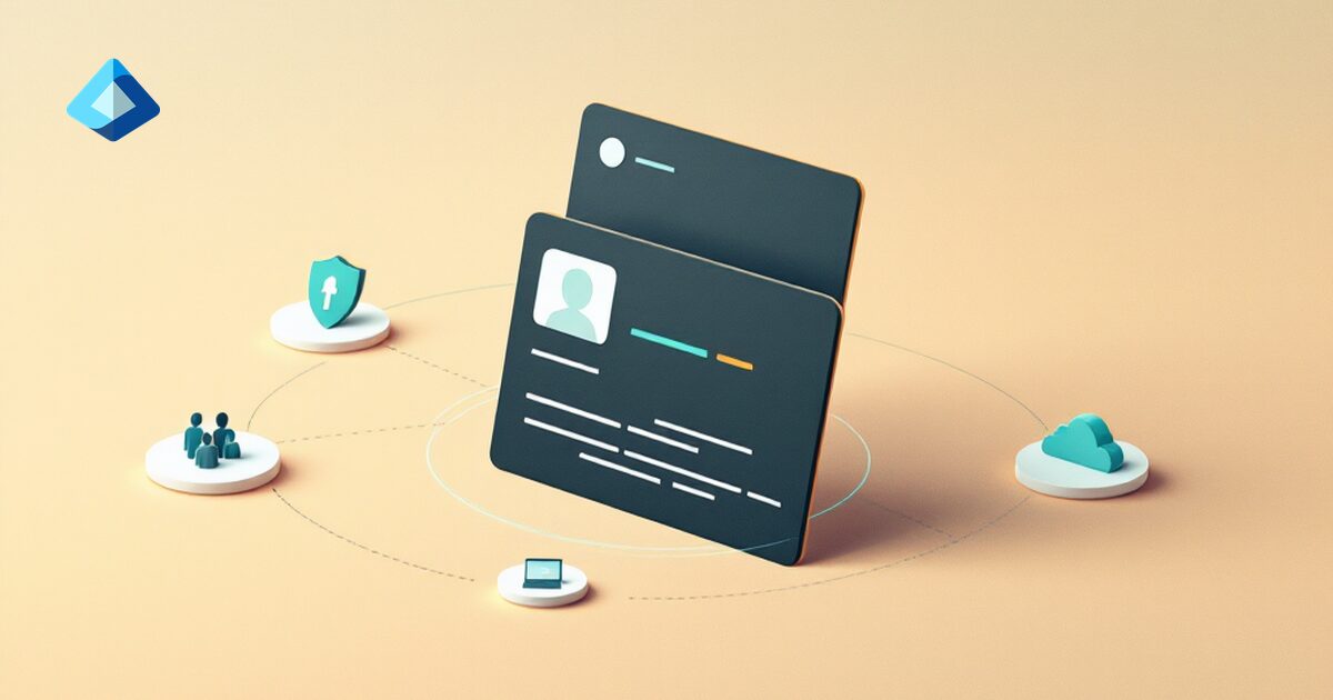 Carte d'identité entourée des objets de l'annuaire : bouclier, utilisateurs, cloud — le connecteur Azure Entra ID unifié